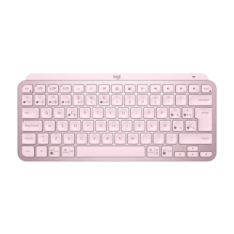 Teclado Logitech MX Keys Mini, Mini, RF Wireless + Bluetooth, Switch de tecla de tijera, Rosa