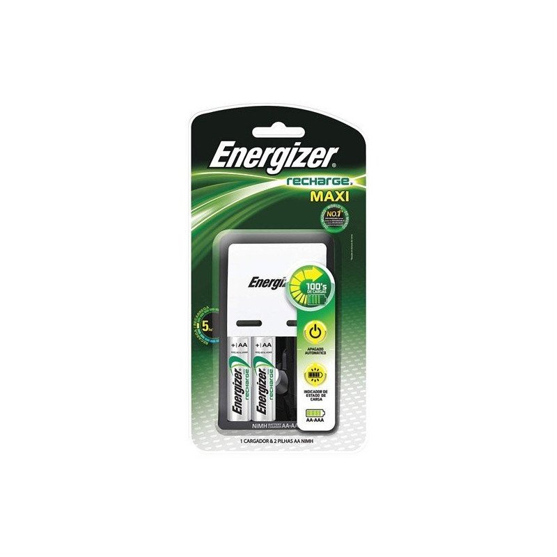 Cargador de pila Energizer Maxi, contiene 2 pilas AA Cargador de pila Energizer Maxi, contiene 2 pilas AA