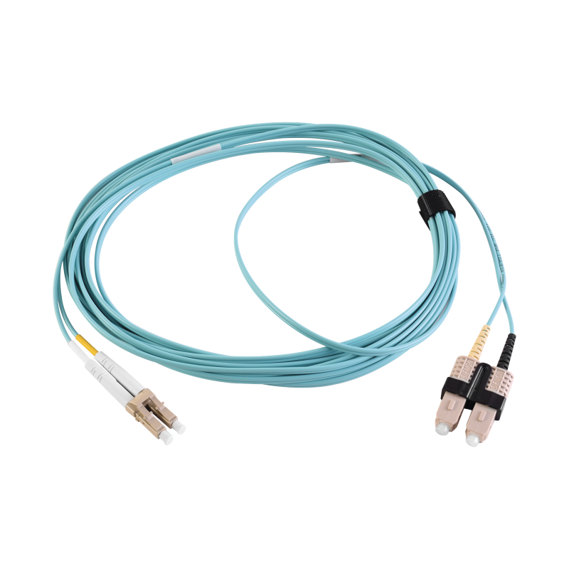 Jumper de fibra óptica multimodo 50/125 XGLO OM3, LC-SC dúplex, ofnr, color aqua, 2 metros