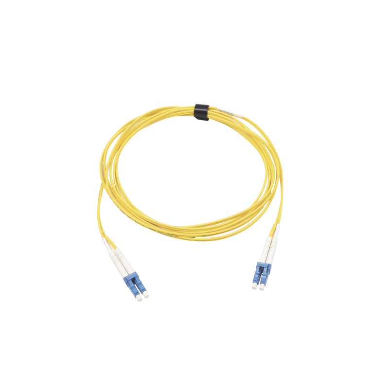 Jumper de fibra óptica monomodo (OS2), XGLO, riser, LC, UPC-LC, UPC dúplex, ofnr, color amarillo, 10 metros