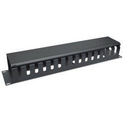 Organizador Horizontal de Cables para Montaje en Rack de 19", 2U, con Cubierta, Negro