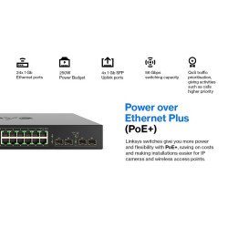 Switch PoE Administrable Linksys LGS328PC - Negro, 250 W, 24 + 4 SFP