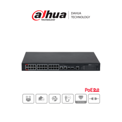 Switch PoE Administrable de 26 Puertos Ethernet, 24 Puertos PoE, 240 Watts Totales, Interfaz Web, Puerto 1 y 2 Soportan 90 Watts