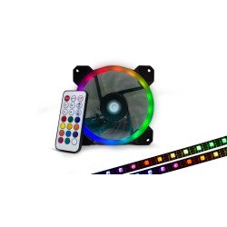 Kit de Ventiladores Game Factor FKG400 - Multicolor, Ventilador 120mm Incluye 2 Tiras LED, Control Remoto.