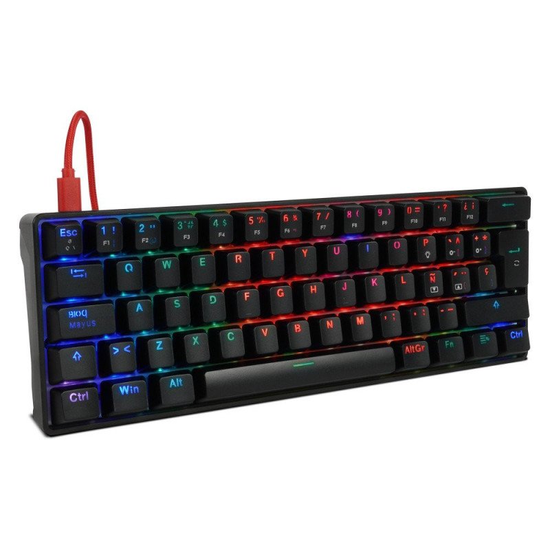 Teclado Mecánico 60  Game Factor KBG560-RD - RGB, Teclas Extras Red Intercambiables, Red Switch, Usb Rojo