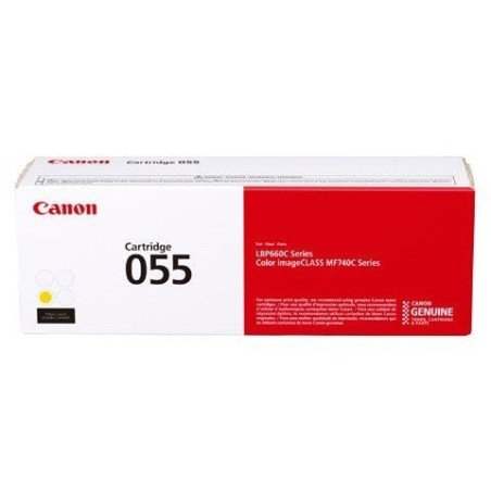 Cartucho Canon 055, tóner color amarillo, rendimiento de 2100 páginas. Compatible con LBP664CDW, MF741CDW, MF741CDW.