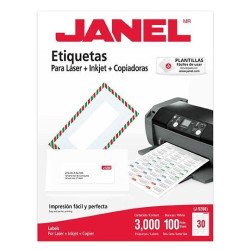 Etiqueta blanca Janel 25 x 67 mm, para láser, 30 hojas con 100 etiquetas cada una (3 mil etiquetas)