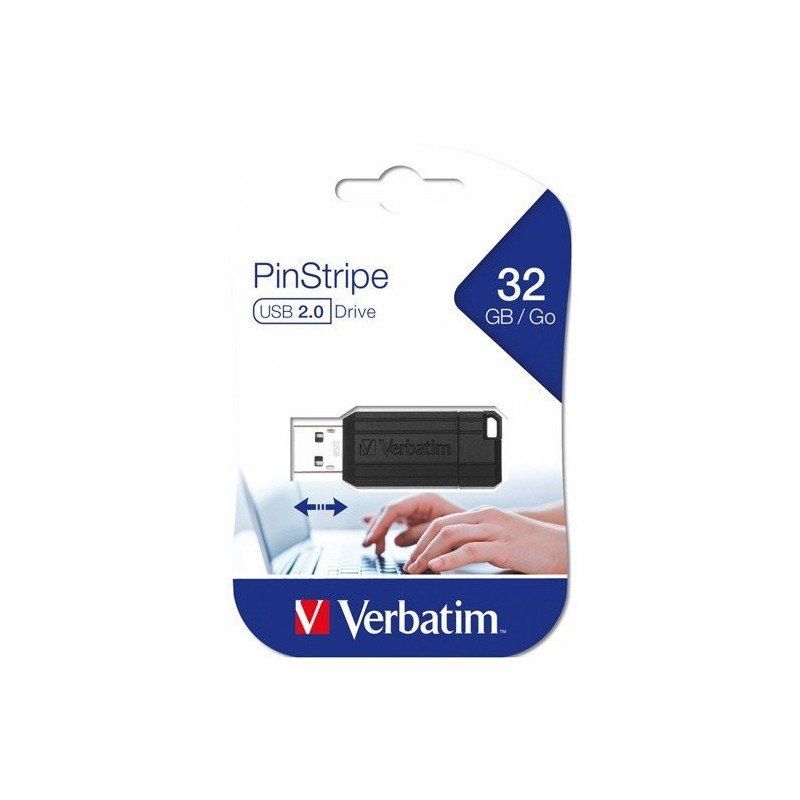 Memoria flash USB 32 GB Verbatim PinStripe, USB tipo A 2.0, Negro