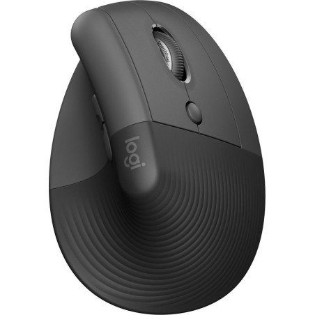 Mouse vertical Logitech Lift, mano derecha, Diseño vertical, Óptico, RF Wireless + Bluetooth, 4000 DPI, Grafito