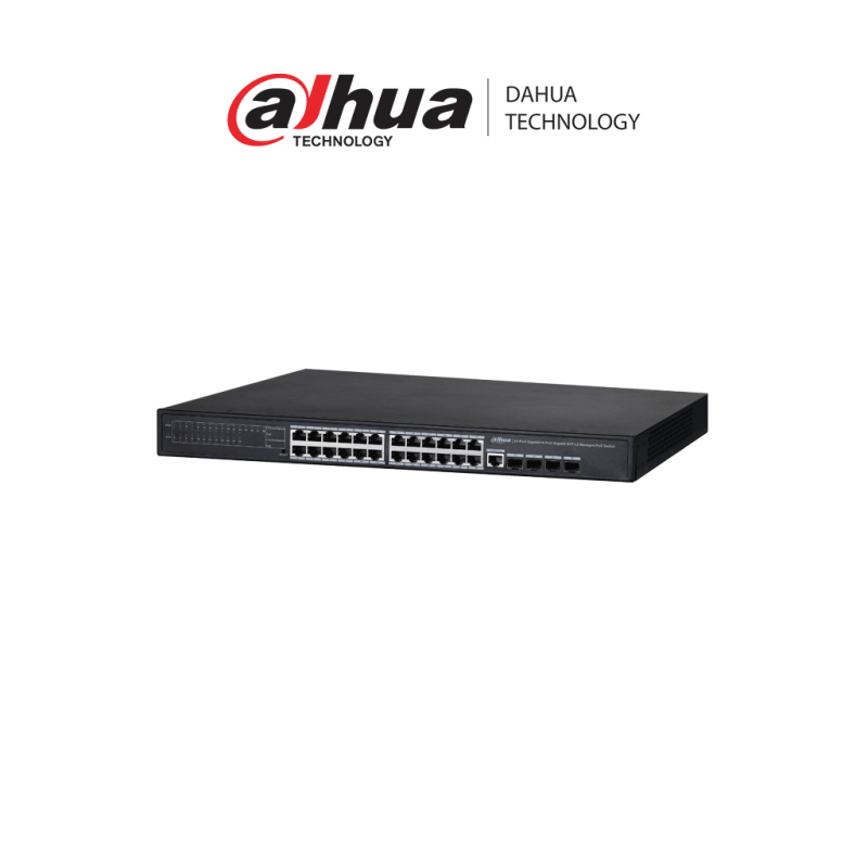 Switch de 24 Puertos PoE Gigabit, Administrable Capa 2, 370 Watts totales, 4 Puertos SFP 1000 Base-X, Switching 56 Gbps,