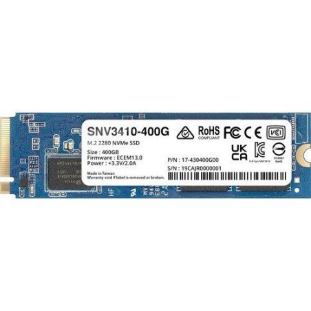 SSD 400GB NVMe M.2 2280, diseñada para Synology NAS con ranuras M.2 integradas