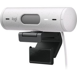 Cámara web Logitech Brio 500 blanco FHD 1080 a 30 FPS auto enfoque, micrófono IA USB-C Win/MacOS