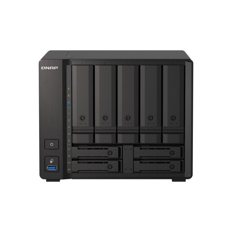 NAS Qnap TS-H973AX-8G, 9 bahías, 5 de 3,5 4 de 2,5, núcleo cuádruple 2.2GHz, 8GB DDR4 SODIMM hasta 64GB, 2 pto 2,5 gbe, 1 pto 10