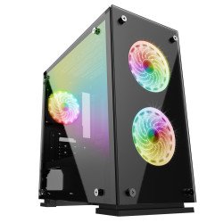 Gabinete. Gamer Factor CSG550. Micro ATX, 3 Vent, 120MM RGB, Cristal, sin fuente