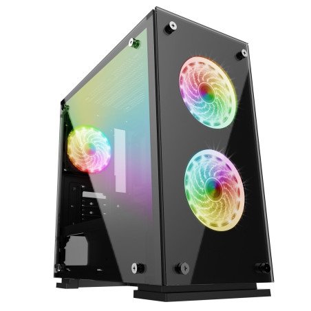 Gabinete. Gamer Factor CSG550. Micro ATX, 3 Vent, 120MM RGB, Cristal, sin fuente