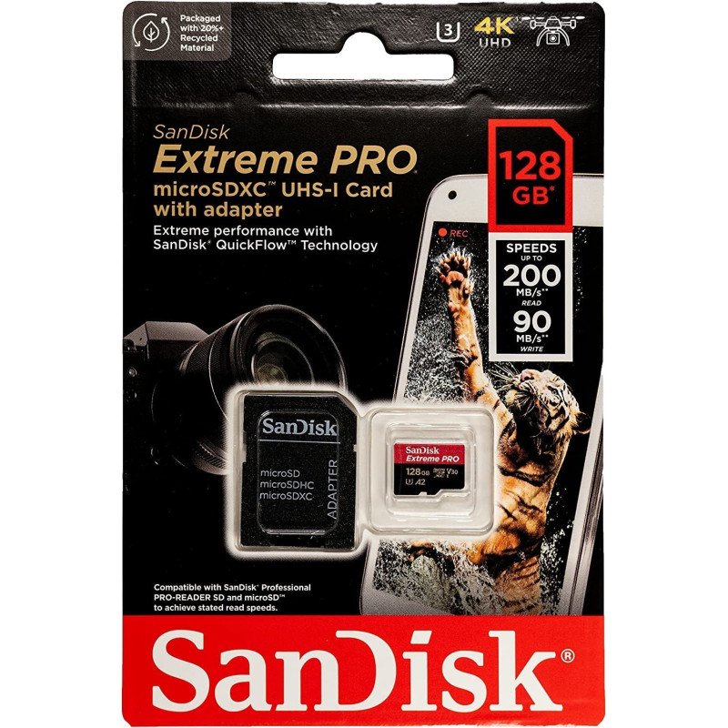 Memoria Sandisk Extreme pro 128GB micro SDXC 170MB/s 4k clase 10 a2 v30 con adaptador Memoria Sandisk Extreme pro 128GB micro SDXC 170MB/s 4k clase 10 a2 v30 con adaptador