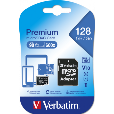 Tarjeta de Memoria 44085 marca VERBATIM microSDXD PREMIUM de 128GB