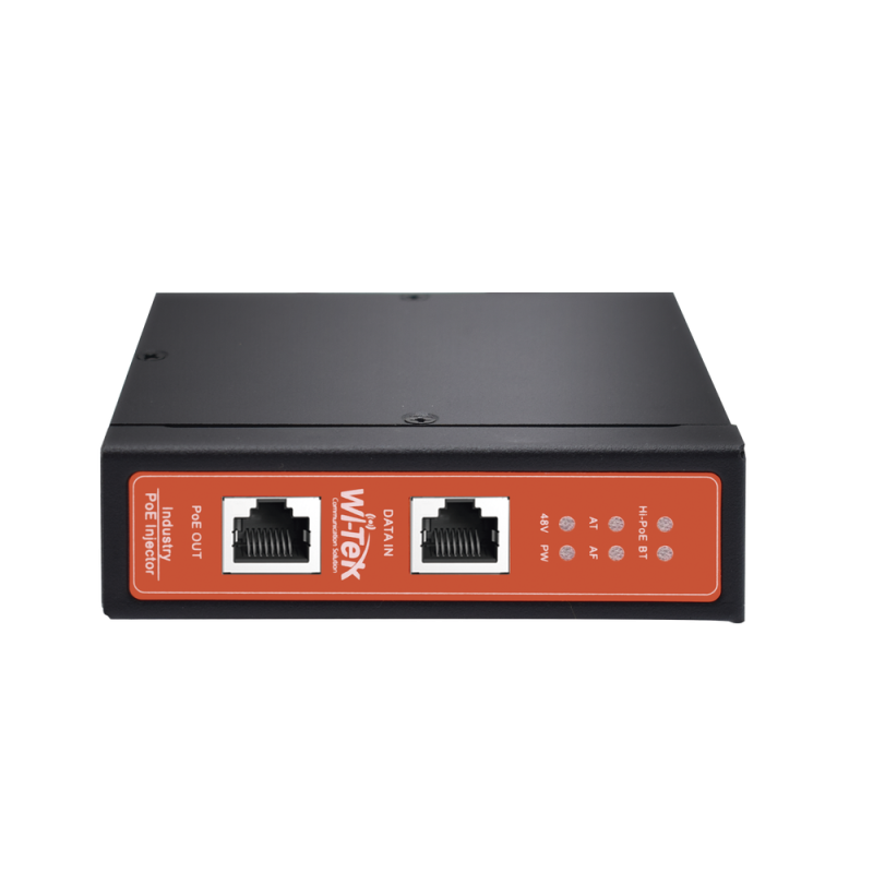 Inyector PoE industrial, DC entrada 12-57V, PoE salida de hasta 90W, carcasa de metal, riel DIN, aplicaciones CCTV