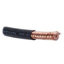Cable con blindaje de malla trenzada de cobre 97%, aislamiento de polietileno espumado.