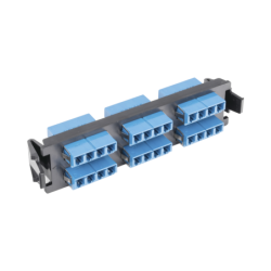 Placa acopladora de fibra óptica quick-pack, con 6 conectores LC, UPC quad (24 fibras), para fibra monomodo, azul
