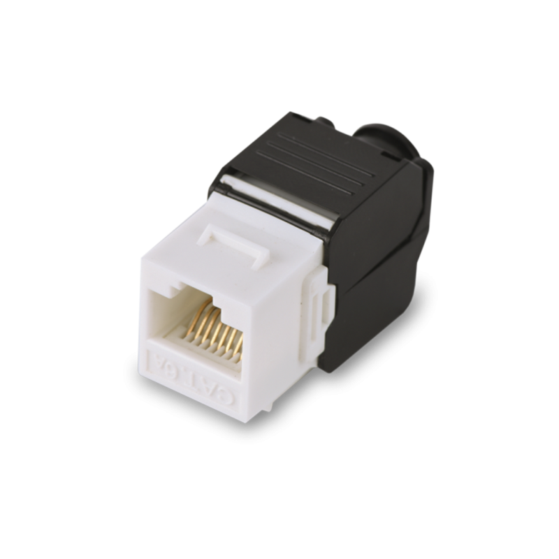 Modulo jack keystone RJ45, armado sin herramienta, 8 hilos, cat 6, compatible con calibres AWG 22-26, color blanco