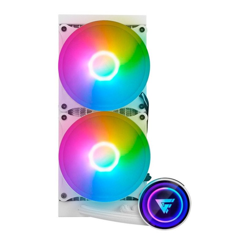 Enfriamiento Liquido. Gamer Factor LQG601. 240MM - RGB, TDP 250W, 2 fan 120mm 70 CFM, blanco.