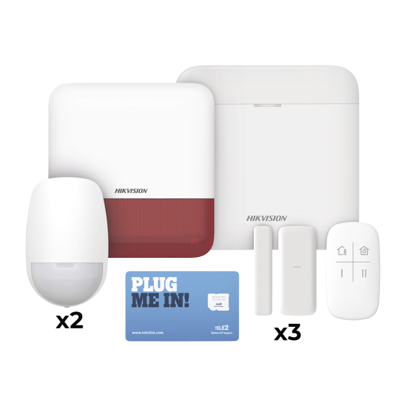 KIT de Alarma AX PRO con GSM (3G/4G), Incluye: 1 Hub, 2 Sensores PIR, 3 Contactos Magnéticos mini, 1 Control Remoto, 1