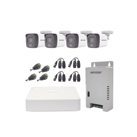 Kit TURBOHD 1080p, DVR 4 Canales, 4 Cámaras con Micrófono Integrado y 101° Visión, Luz Blanca + IR Visión Nocturna, Transceptore