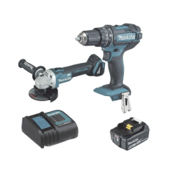 KIT (DHP482 ROTOM. + DGA456 MINI ESM.) LI-ION 1 BAT 5.0 AH Y CARG C/LUZ 18V