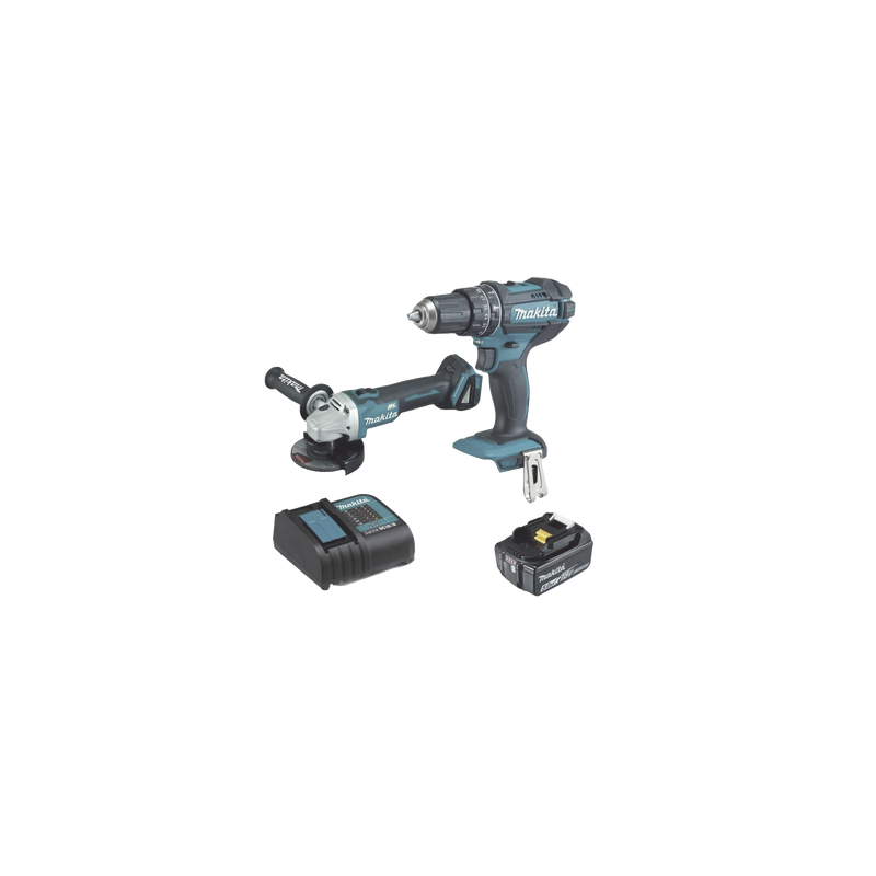 KIT (DHP482 ROTOM. + DGA456 MINI ESM.) LI-ION 1 BAT 5.0 AH Y CARG C/LUZ 18V