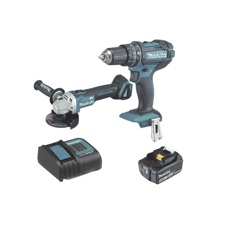 KIT (DHP482 ROTOM. + DGA456 MINI ESM.) LI-ION 1 BAT 5.0 AH Y CARG C/LUZ 18V