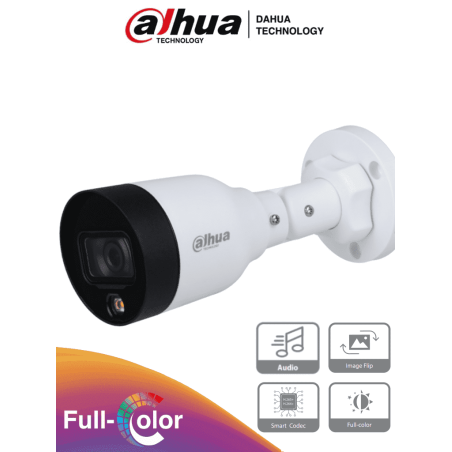 Cámara IP bullet full color de 2 megapixeles, lente de 2.8mm, 102 grados de apertura, micrófono integrado, h.265+, 15 metros de
