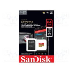 Memoria SanDisk extreme 64GB micro SDXC 170MB/s 4k clase 10 a2 v30 con adaptador