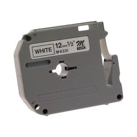 Cinta Brother M231 letra negra fondo blanco de 12mm no laminada