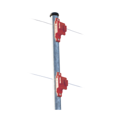 Aislador de paso color rojo reforzado para cercos eléctricos, resistente al clima extremoso