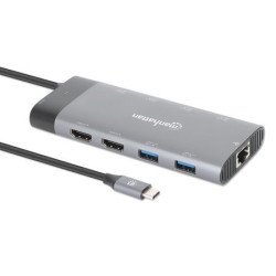 Manhattan 130714 base para portátil y replicador de puertos Alámbrico USB 3.2 Gen 2 (3.1 Gen 2) Type-C Gris