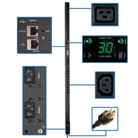 PDU Tripp Lite PDUMV30HVNETLX, Conmutado, 0U, Monofásico, Vertical, Metal, Negro