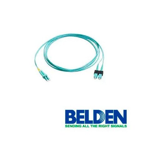 Jumper de fibra óptica belden FP3LDSD003M forro PVC color aqua flamabilidad ofnr riser tipo de fibra multimodo OM3 50/125 micra