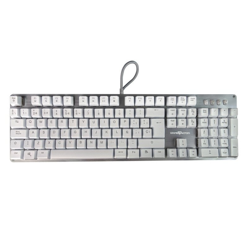 Teclado Game Factor KBG400, Completo (100%), USB, Interruptor mecánico, QWERTY, LED, rainbow, switch red, USB, blanco