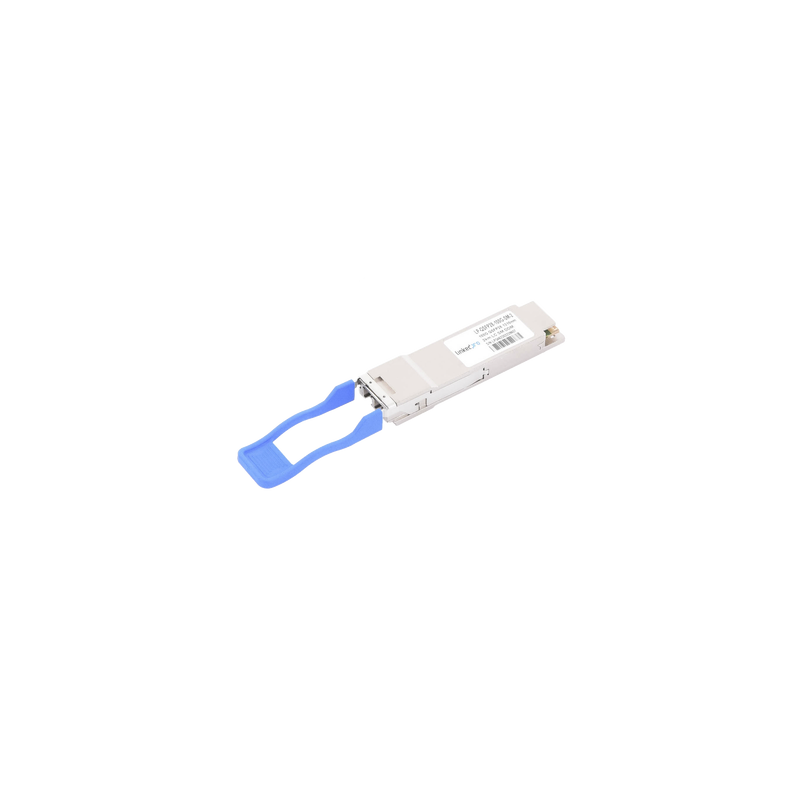 Transceptor q SFP28 (mini-gbic) para fibra monomodo, 100 gbps de velocidad, conectores lc, dúplex, hasta 2 km de distancia.