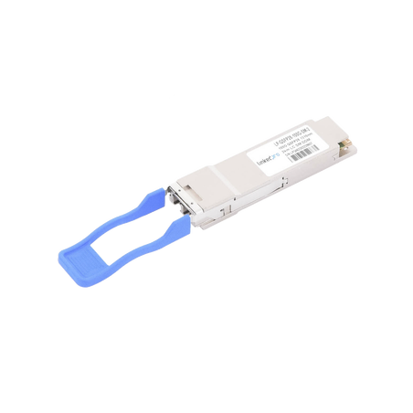 Transceptor q SFP28 (mini-gbic) para fibra monomodo, 100 gbps de velocidad, conectores lc, dúplex, hasta 2 km de distancia.