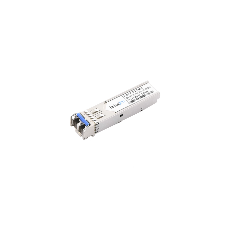 Transceptor SFP (mini-gbic) para fibra monomodo, 1.25 gbps de velocidad, conectores lc, dúplex, hasta 3 km de distancia.