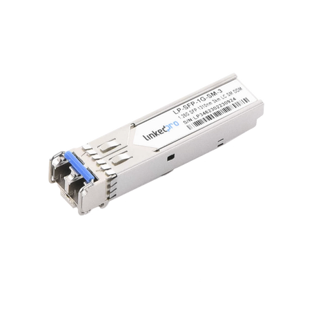 Transceptor SFP (mini-gbic) para fibra monomodo, 1.25 gbps de velocidad, conectores lc, dúplex, hasta 3 km de distancia.