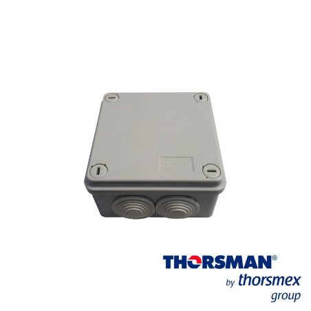 Caja tipo estanca IP55, con 6 entradas, tapa y tornillo de vuelta de 1/4, 100 X 100 X 50 mm, color gris