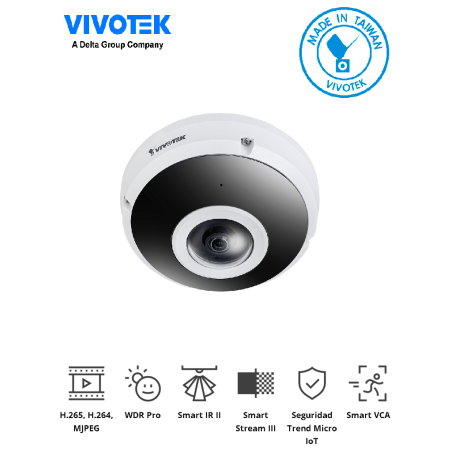Vivotek fe9391-ehv-v2 - cámara IP fisheye exterior 12 megapixeles, panorámica 360º, Smart ir ii 20m, wdr pro, Smart motion, Smar