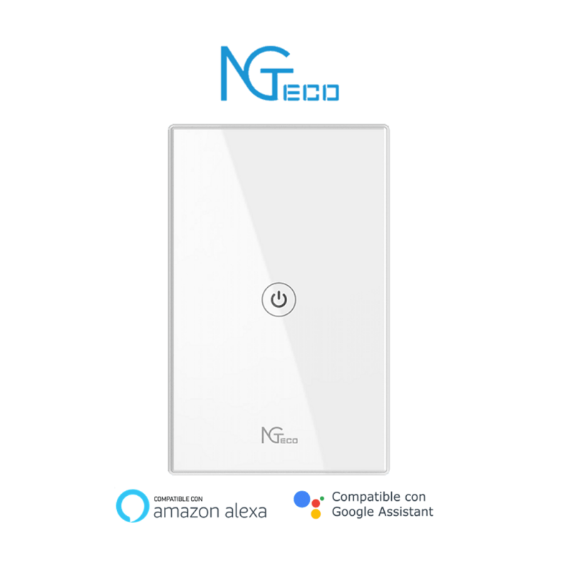 Ngteco ngs101 - apagador inteligente wifi 1 botón touch, control remoto vía app, control por voz, temporizador, panel táctil de