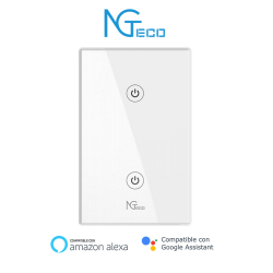 Ngteco ngs102 - apagador inteligente wifi 2 botones touch, control remoto vía app, control por voz, temporizador, panel táctil d