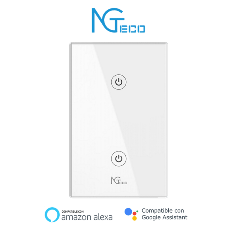 Ngteco ngs102 - apagador inteligente wifi 2 botones touch, control remoto vía app, control por voz, temporizador, panel táctil d