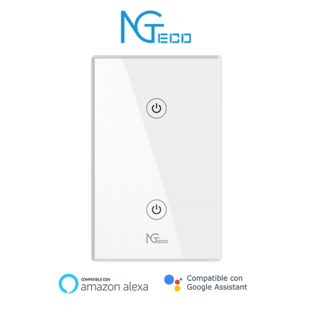 Ngteco ngs102 - apagador inteligente wifi 2 botones touch, control remoto vía app, control por voz, temporizador, panel táctil d