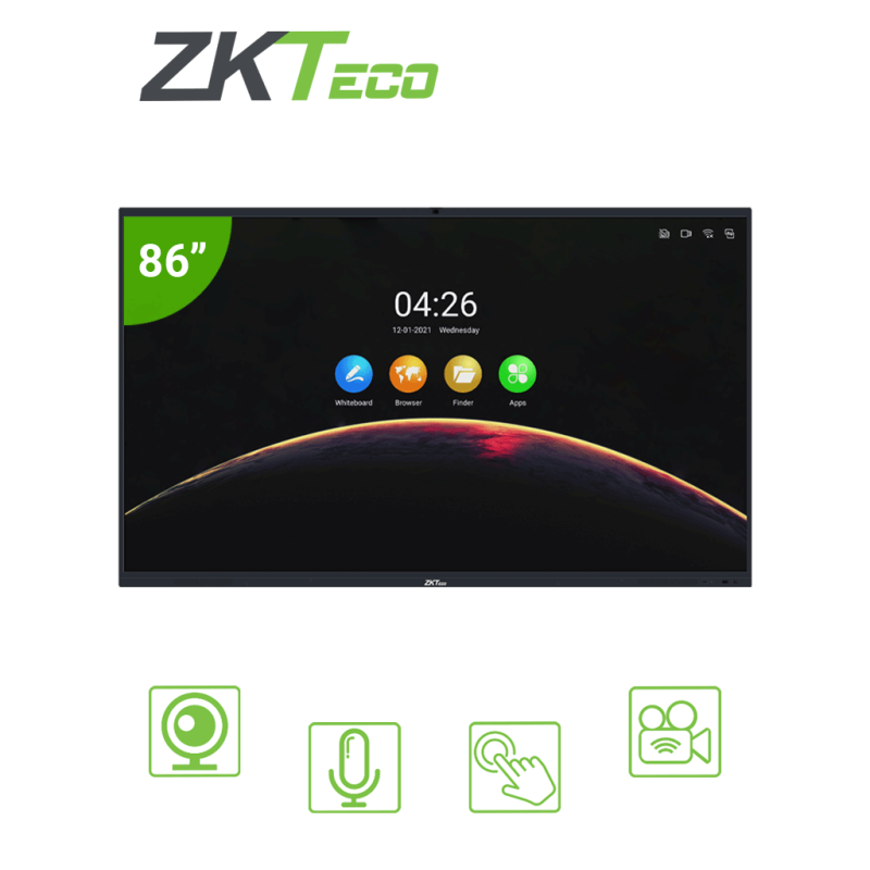 ZKTeco iwb86b - pantalla digital interactiva, 86 pulgadas, 4k UHD, Android, bisel delgado, cámara integrada 13 megapíxeles, matr